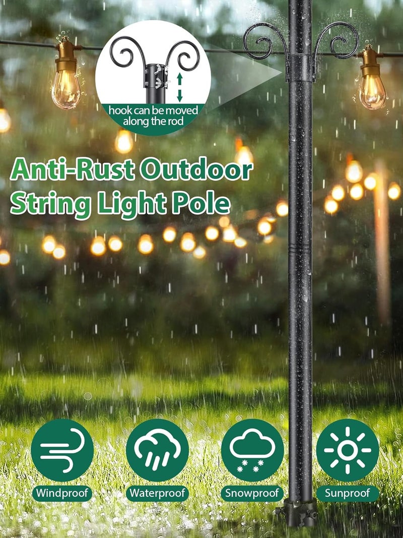 Feblomst String Light Poles for Outside, 11 Feet Lights Poles with Mount Anchor, Outdoor Lighting Poles Hanging Backyard Garden Party Wedding Decorations, Heavy Duty Metal Stand Posts for Bistro, Anti-Rust - Image 2